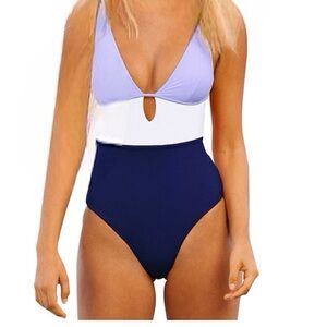 Cupshe nwt bathing suit lavender white navy blue Sz Medium